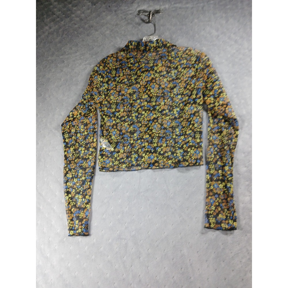 Wednesday's Girl Mesh Floral Sheer ButtonDown Crop.Dark Romance. Softened Goth - Picture 9 of 9